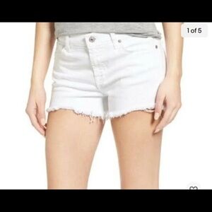 FREE PEOPLE Button Fly Frayed White Denim Shorts